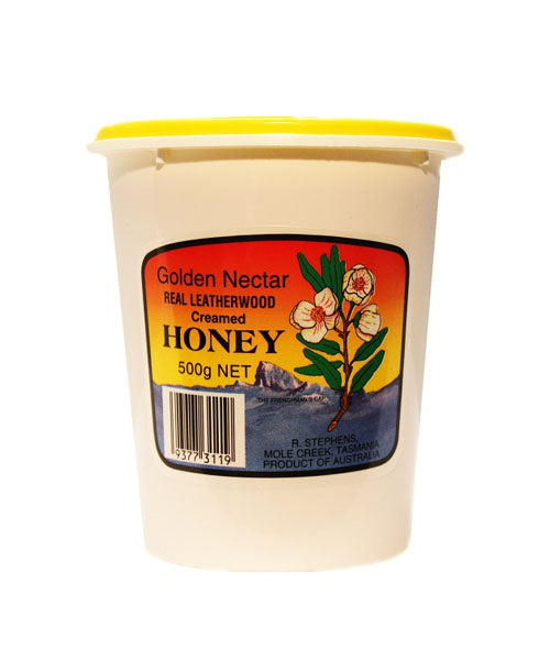 Creamed leatherwood honey, R Stephens, 500gms